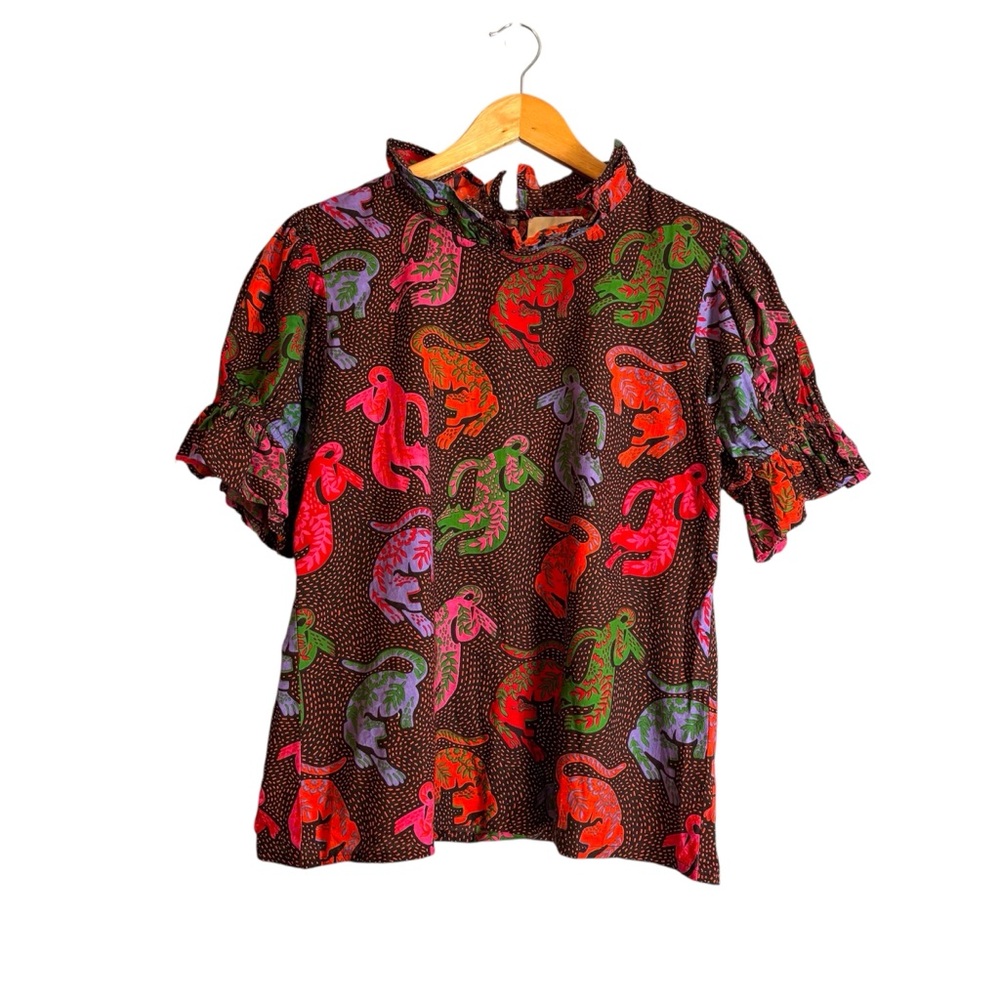 Fox & Hen Colorful Animal Print Blouse Women’s Top Small